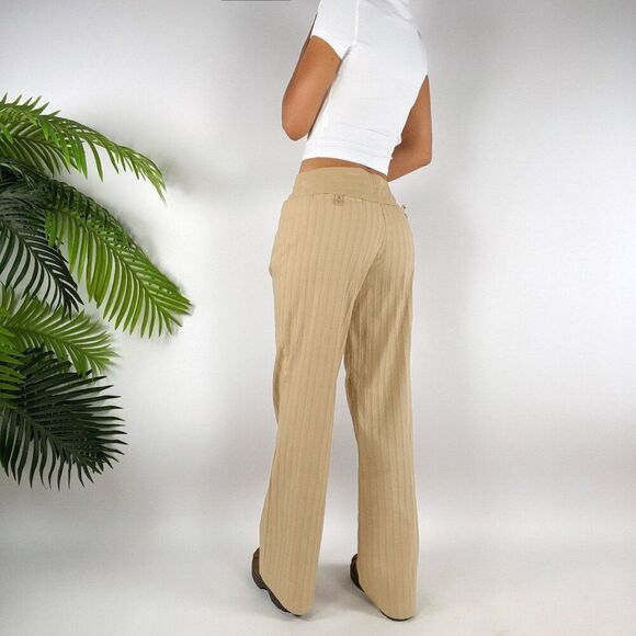 Women's Vintage Y2K Khaki Striped Classy Low Rise Bootcut Chino Dress Pants / 9 - Picture 2 of 7